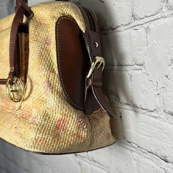 Etienne Aigner Lined Rattan Woven Maple Print Handbag Brown Faux Leather Trim - Picture 4 of 13